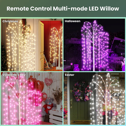 AWQM Illuminated Willow Tree 3 Piece Set, 4FT 5FT 6FT Colorful Halloween Tree Decorative LEDs