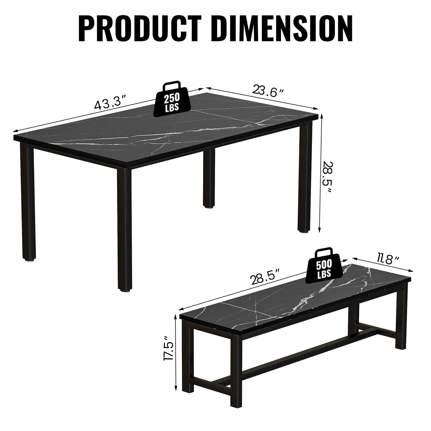 AWQM 43" Dining Table with Bench, 4-Person Dining Table Set