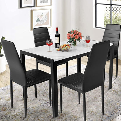 AWQM Marble Dining Table and Chairs for 4, 5-Piece Dining Set