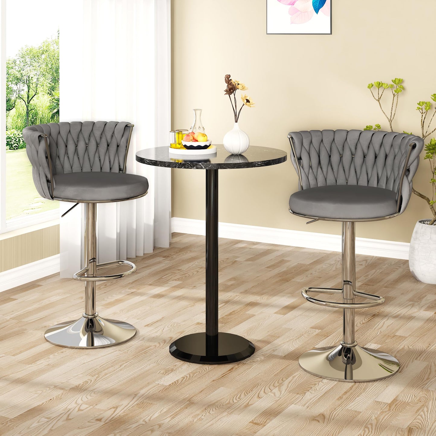 AWQM Bar Stool Set  Velvet Swivel Chair