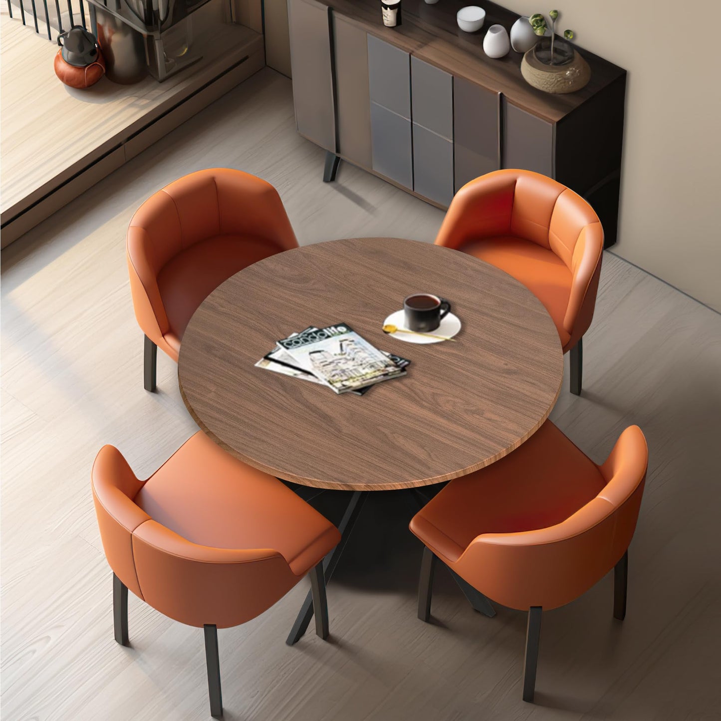 AWQM Industrial Round Dining Table, Dining Table for 4