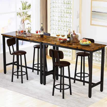 AWQM Industrial Wooden Bar, High Table Table 2 Polyurethane Upholstered Stools.