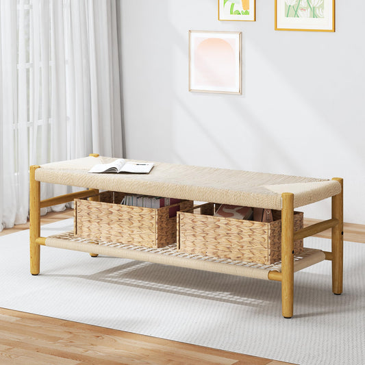 AWQM Entryway Storage Bench with Net Shelf and 2 Baskets