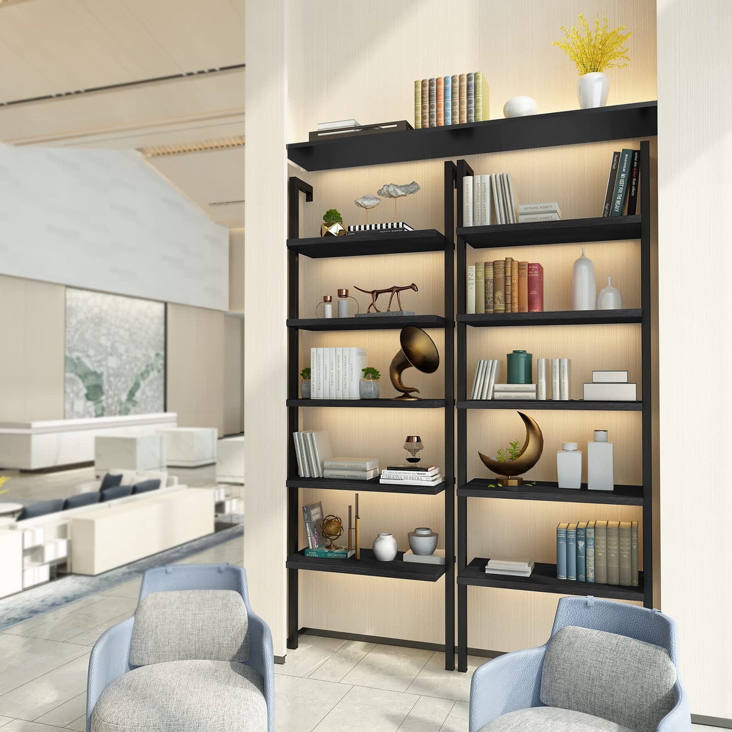 AWQM Wall Mounted Bookcase, 2 Piece Industrial Trapezoidal Bookcase