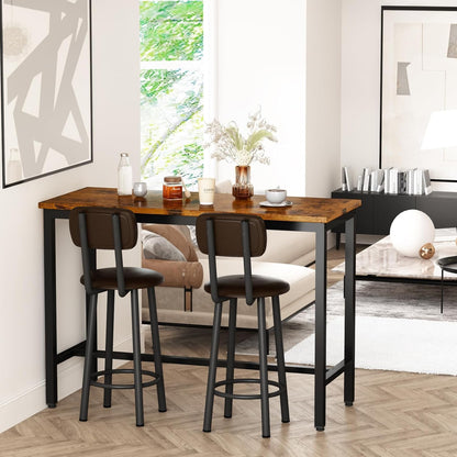 AWQM Industrial Wooden Dining Table Set with 2 Bars for 4 People