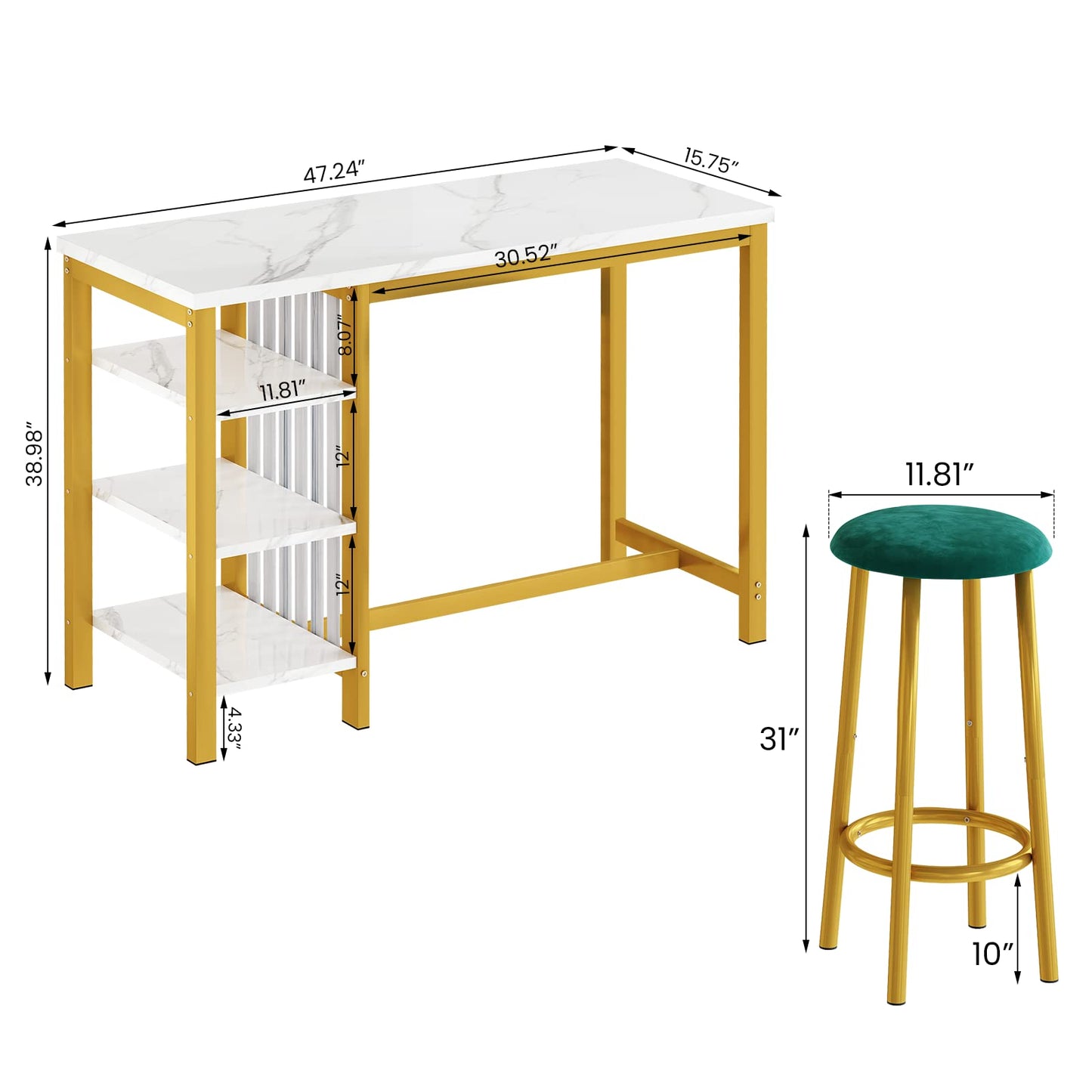 AWQM Bar Set, Modern Marble 2 Velvet Stools