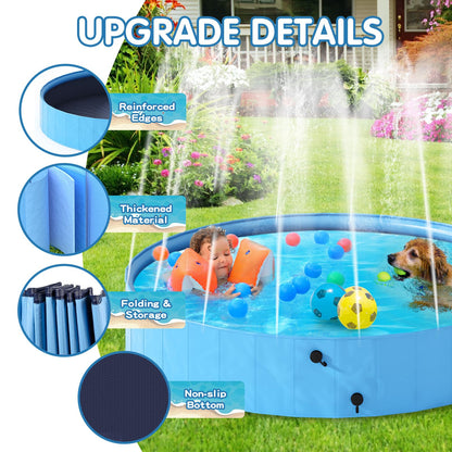 AWQM Collapsible Dog Pool with Sprinkler, Outdoor Portable Non-Slip Kids Pools