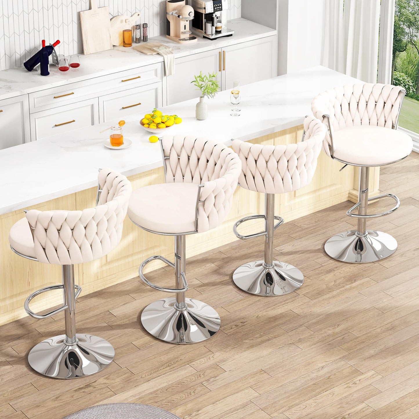 AWQM Bar Stool Set  Velvet Swivel Chair