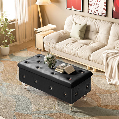 AWQM Upholstered Storage Bench, Safety Hinged Tufted Bed Bench