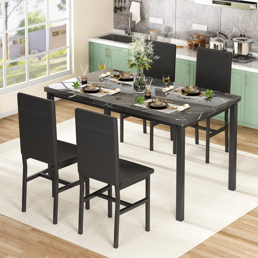 AWQM Modern Kitchen Marble Dining Table Set for 4