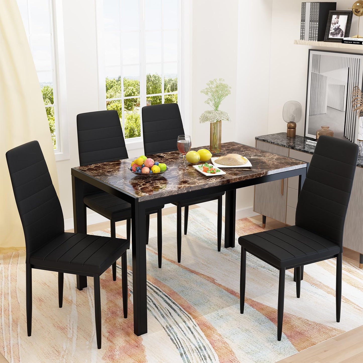 AWQM Faux Marble Dining Table Dining Set for 4