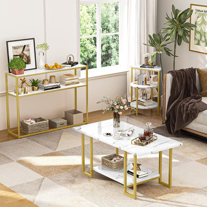 AWQM 3 Pieces Modern Coffee Set, with Console Table, White & Gold