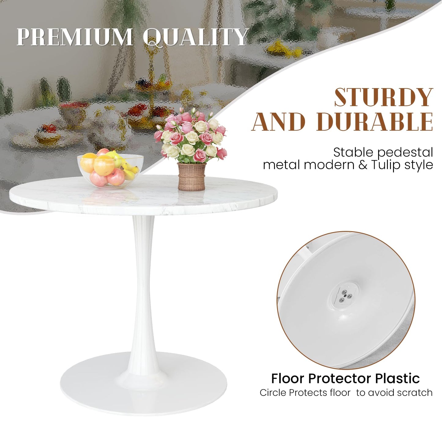 AWQM Modern Marble Round Dining Table for 4-6 People