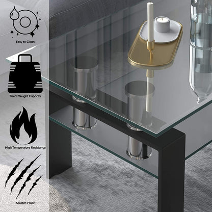 AWQM Modern Medium Coffee Table Metal Legs Glass Coffee Table