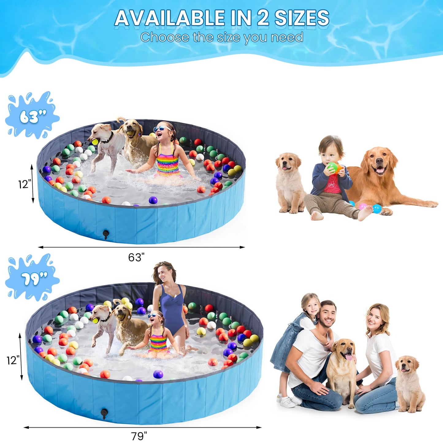 AWQM Foldable Dog Swimming Pool Hard Plastic Non-Slip Dog Bathtub