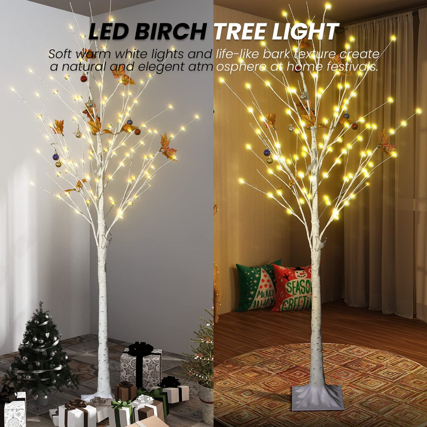 AWQM 4-Foot, 5-Foot and 6-Foot Lighted Cherry Blossom Trees, 3-Pack, 200 LED