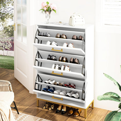 AWQM White Freestanding Flip-Top Shoe Cabinet 18 Pair Shoe Rack Organizer