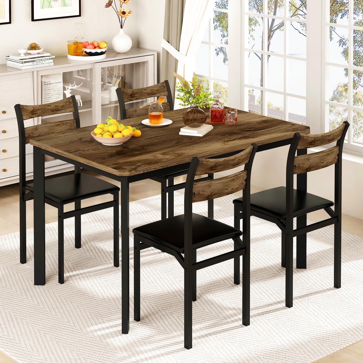 AWQM Modern Wooden Kitchen Table and Chairs Set, Dining Table Set for 4