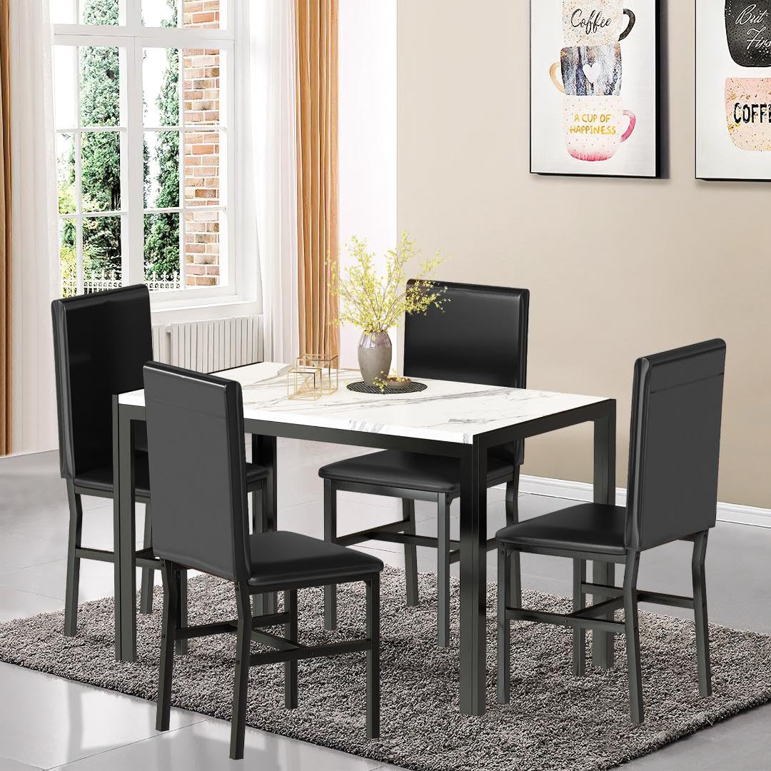 AWQM Marble Dining Table 5-Piece Dining Table Set for 4 People