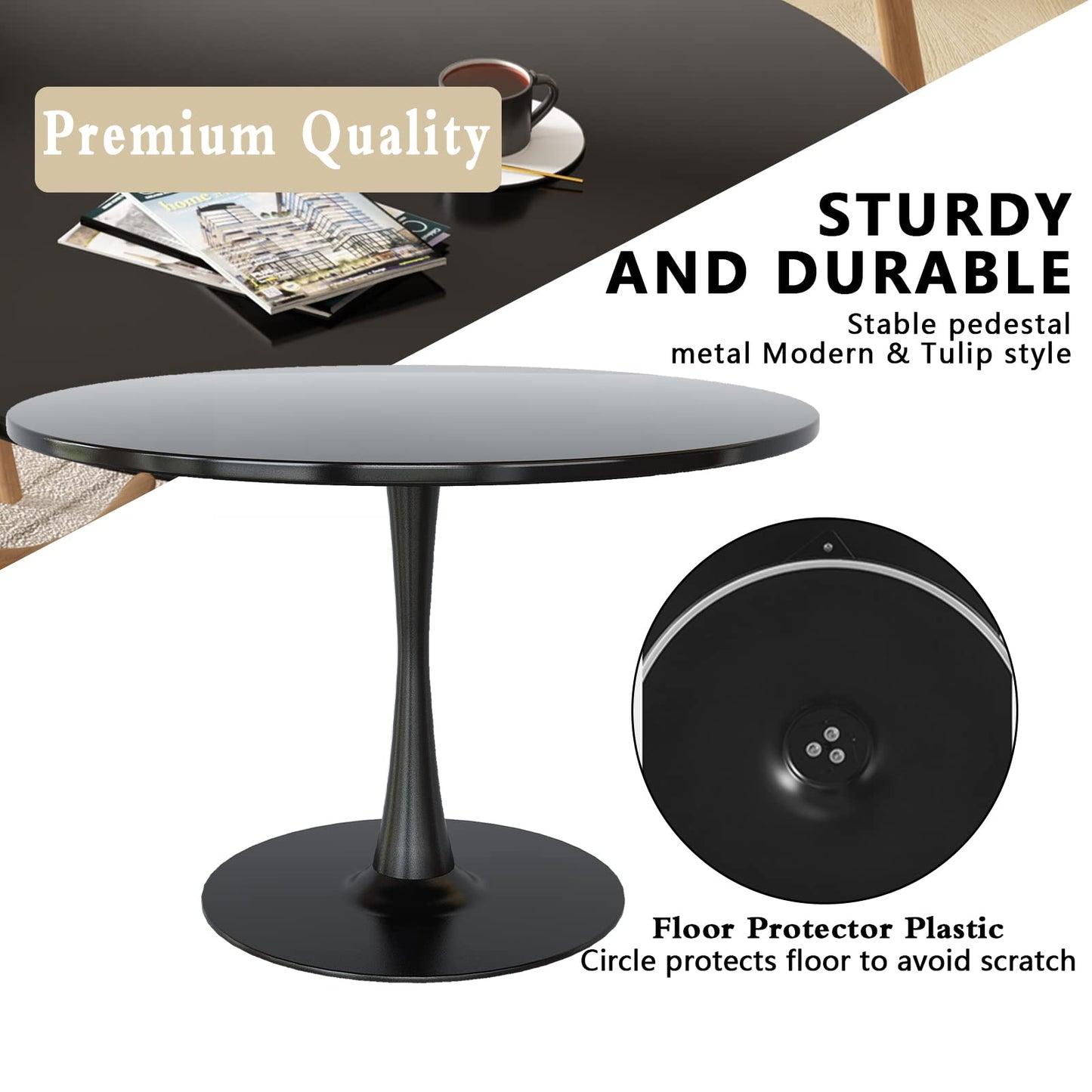 AWQM Modern Marble Round Dining Table for 4-6 People