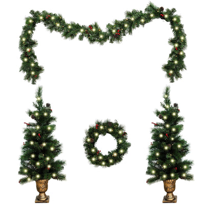 AWQM 4-Piece Christmas Decorations Pre-Lit Artificial Christmas Wreaths