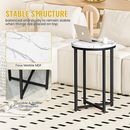 AWQM marble modern side table with gold rim small coffee table round table