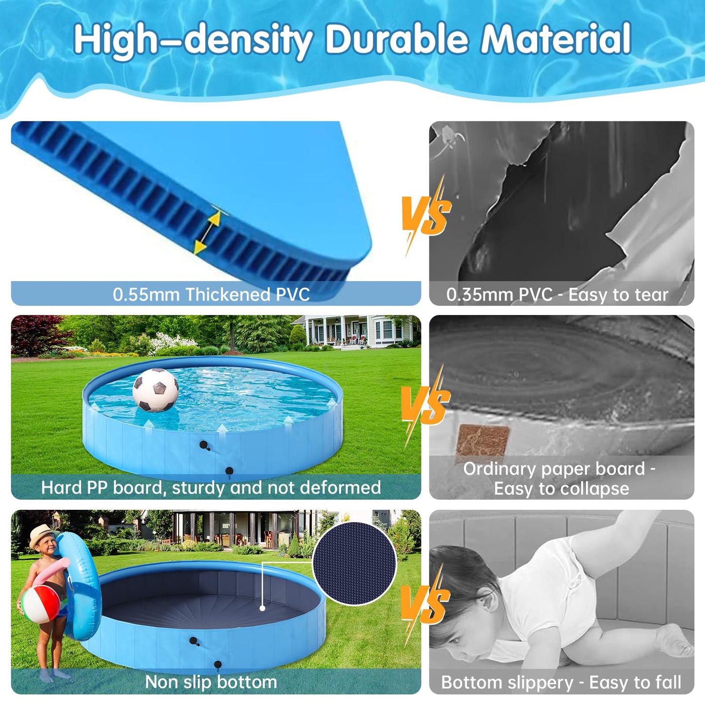 AWQM Collapsible Dog Pool with Sprinkler, Outdoor Portable Non-Slip Kids Pools