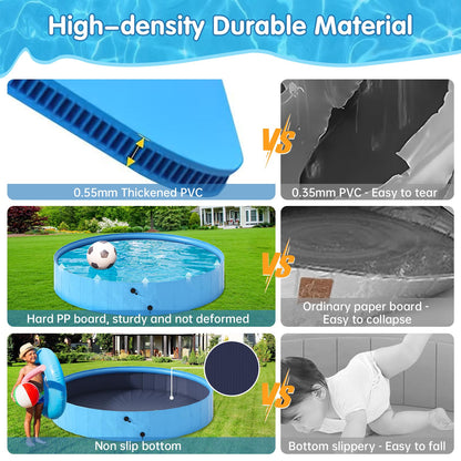 AWQM Collapsible Dog Pool with Sprinkler, Outdoor Portable Non-Slip Kids Pools