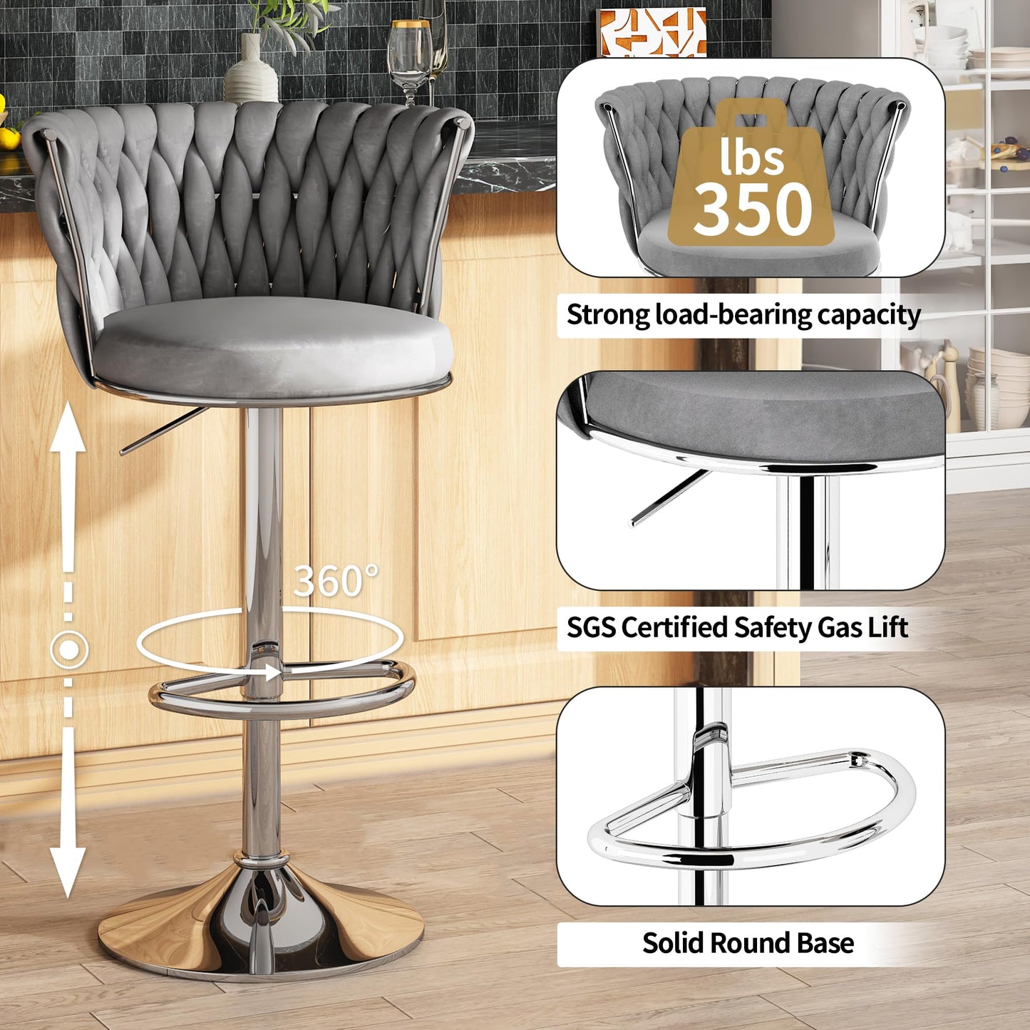 AWQM Bar Stool Set  Velvet Swivel Chair