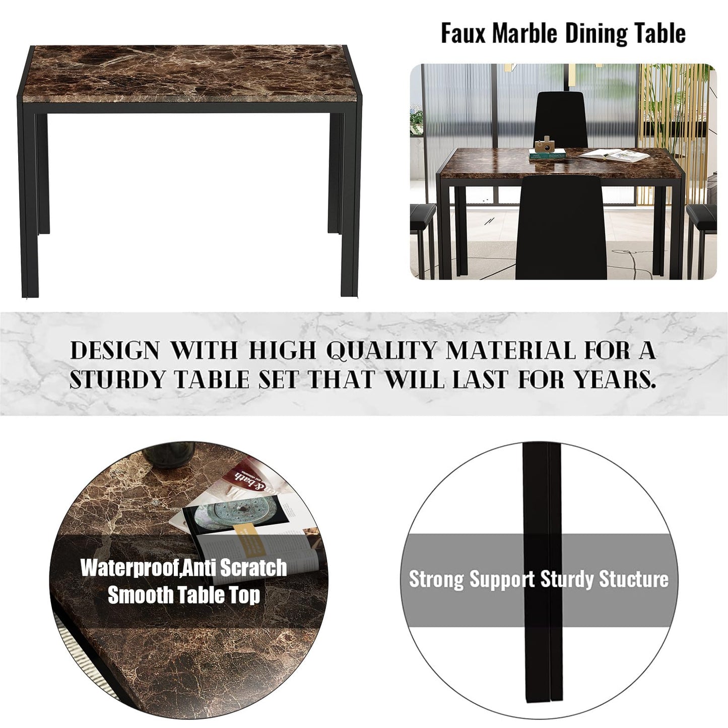 AWQM Faux Marble Dining Table Dining Set for 4