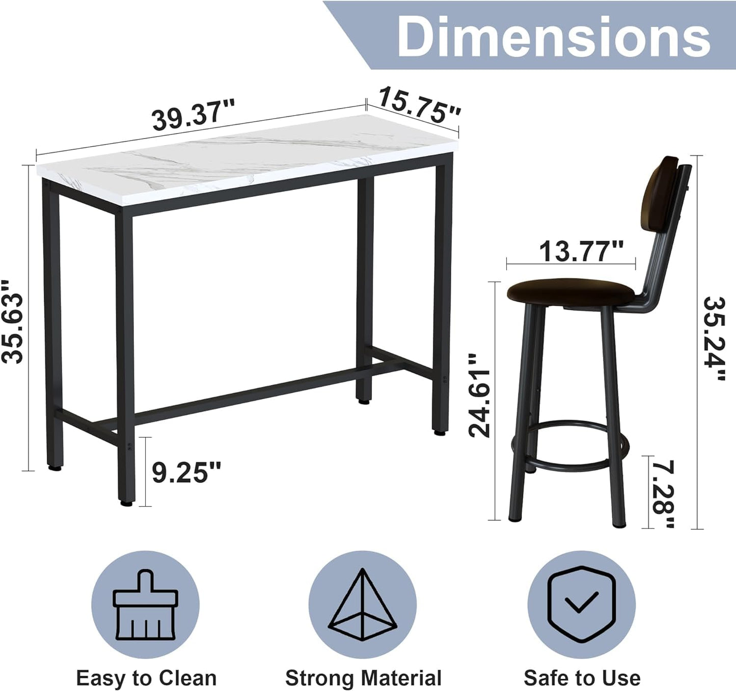 AWQM Marble Kitchen Dining Table Set with 2 Bar Set for 4