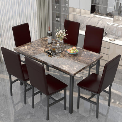 AWQM Marble 6 Person Dining Table Set 7 Piece Kitchen Table and Chairs