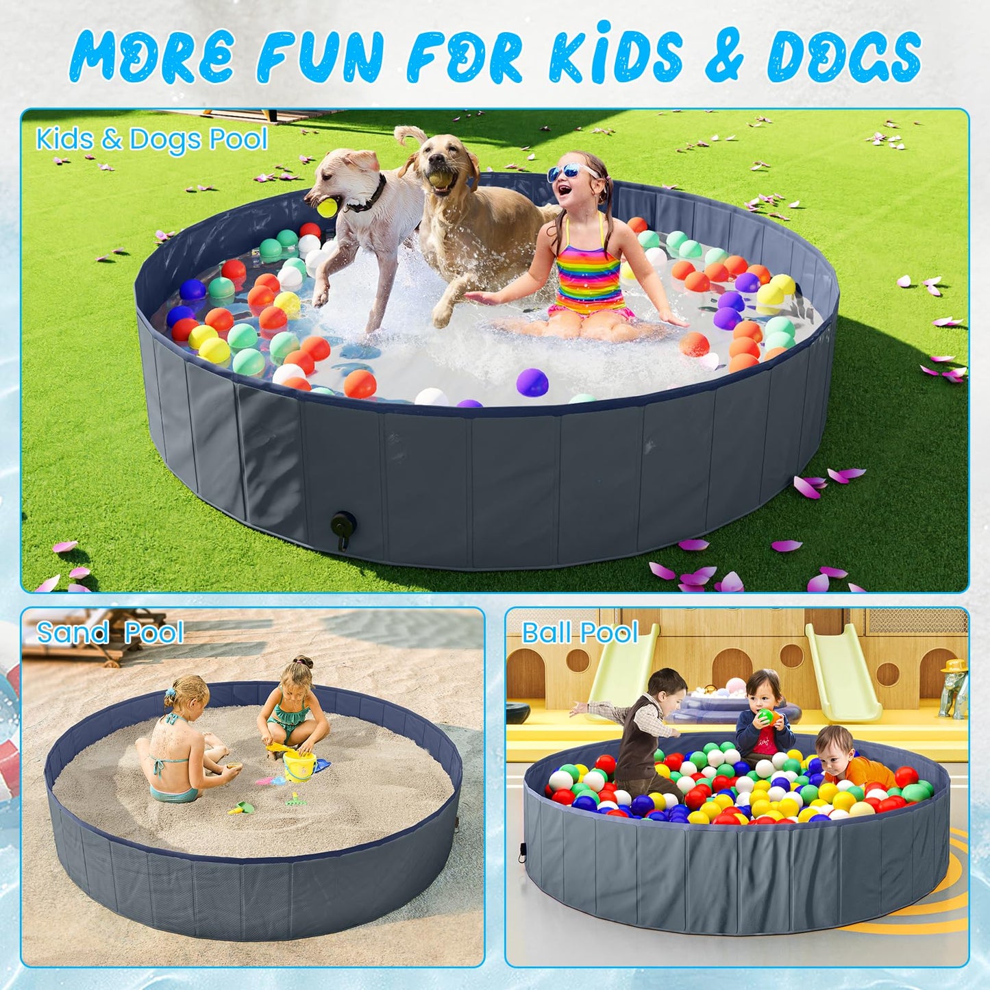 AWQM Collapsible Dog Pool Outdoor Backyard Beach Portable Pools