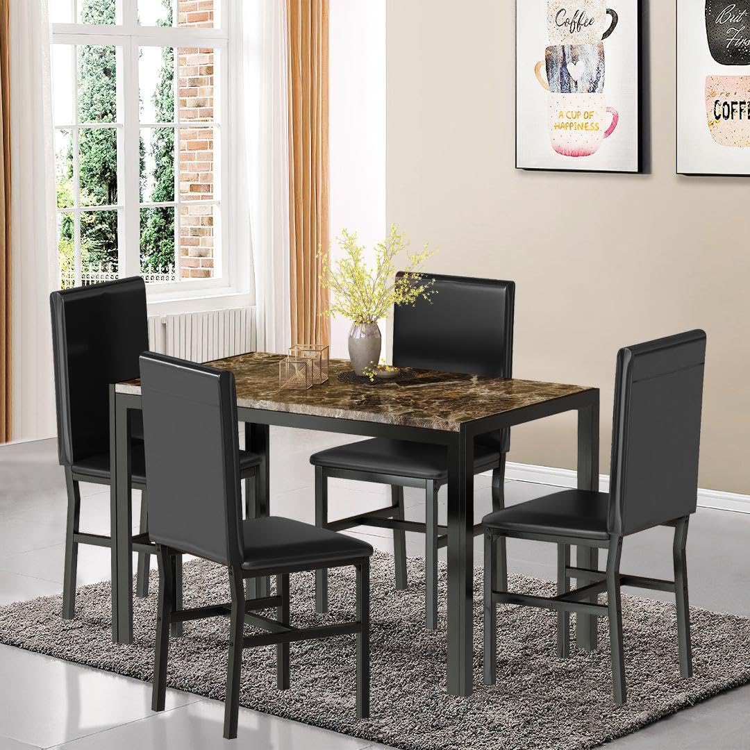 AWQM Marble Dining Table and Chairs for 4, 5-Piece Dining Set