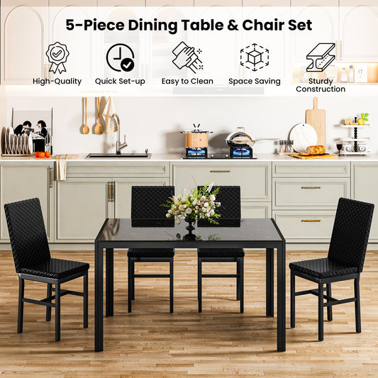 AWQM Glass Dining Table and Velvet Dining Chairs 4-Person Dining Table Set