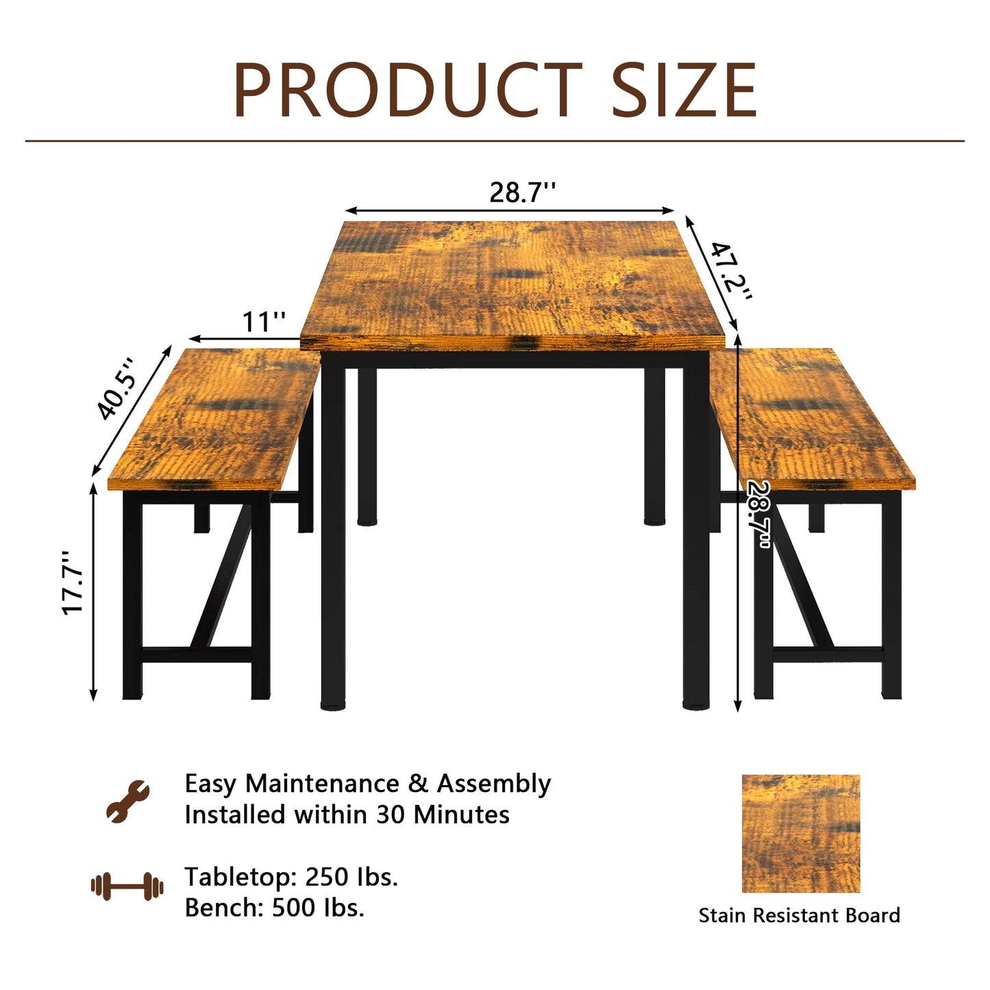 AWQM Industrial Style 4-Person Dining Table Set, 47.2 Inch Kitchen Dining Table