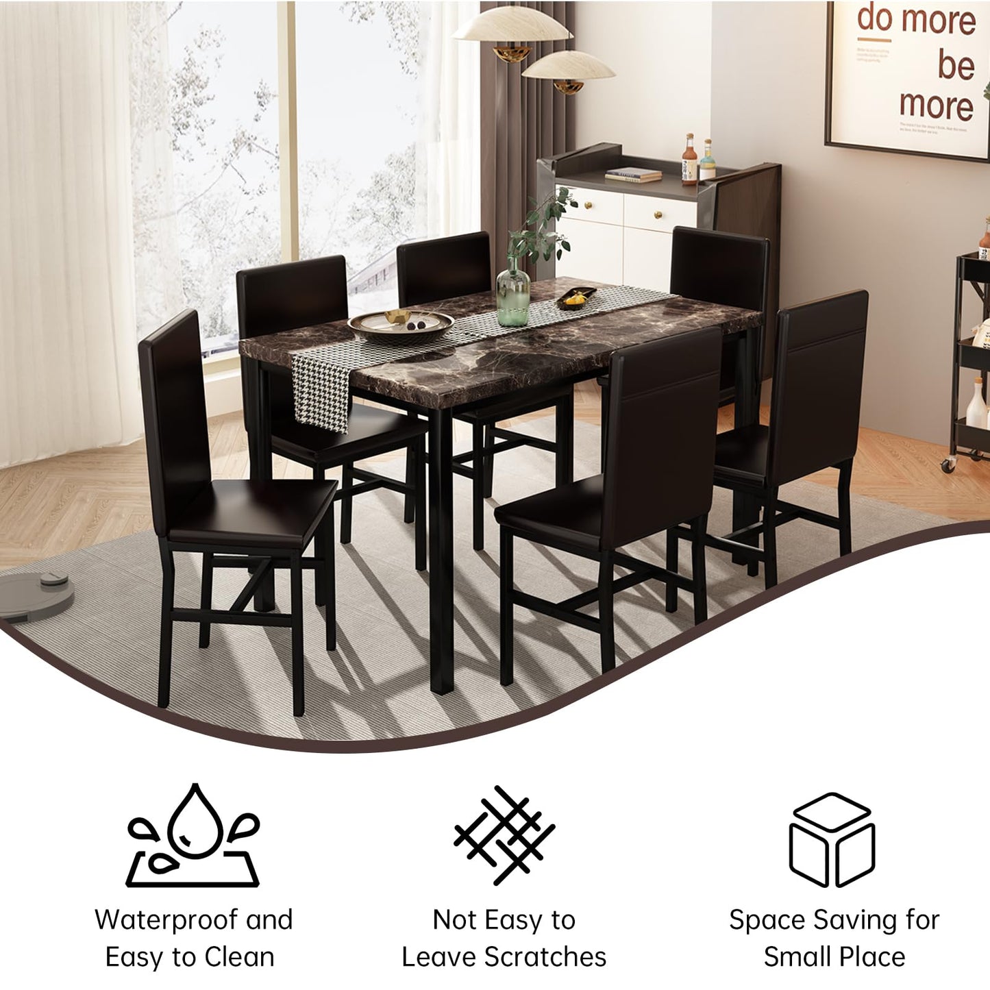 AWQM Marble 6 Person Dining Table Set 7 Piece Kitchen Table and Chairs