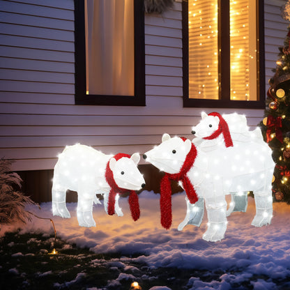 AWQM 3 Piece Light Up Polar Bear Family Holiday Light Up Decorations