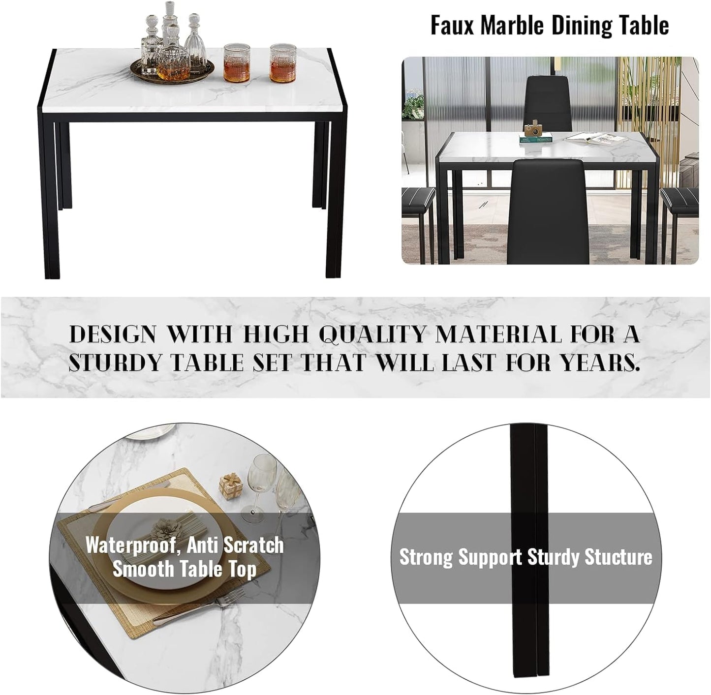 AWQM Faux Marble Dining Table Dining Set for 4