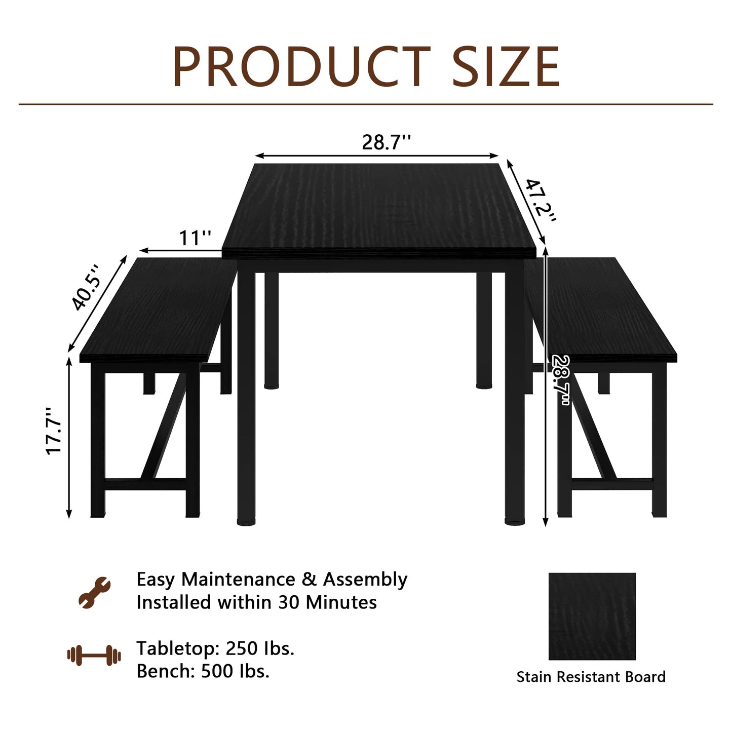 AWQM Industrial Style 4-Person Dining Table Set, 47.2 Inch Kitchen Dining Table