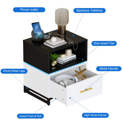 AWQM  Nightstand with Charging Post, Modern 7 Color LED Nightstand