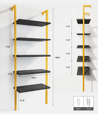 AWQM Wall Mounted Bookcase, Industrial Ladder Bookcase