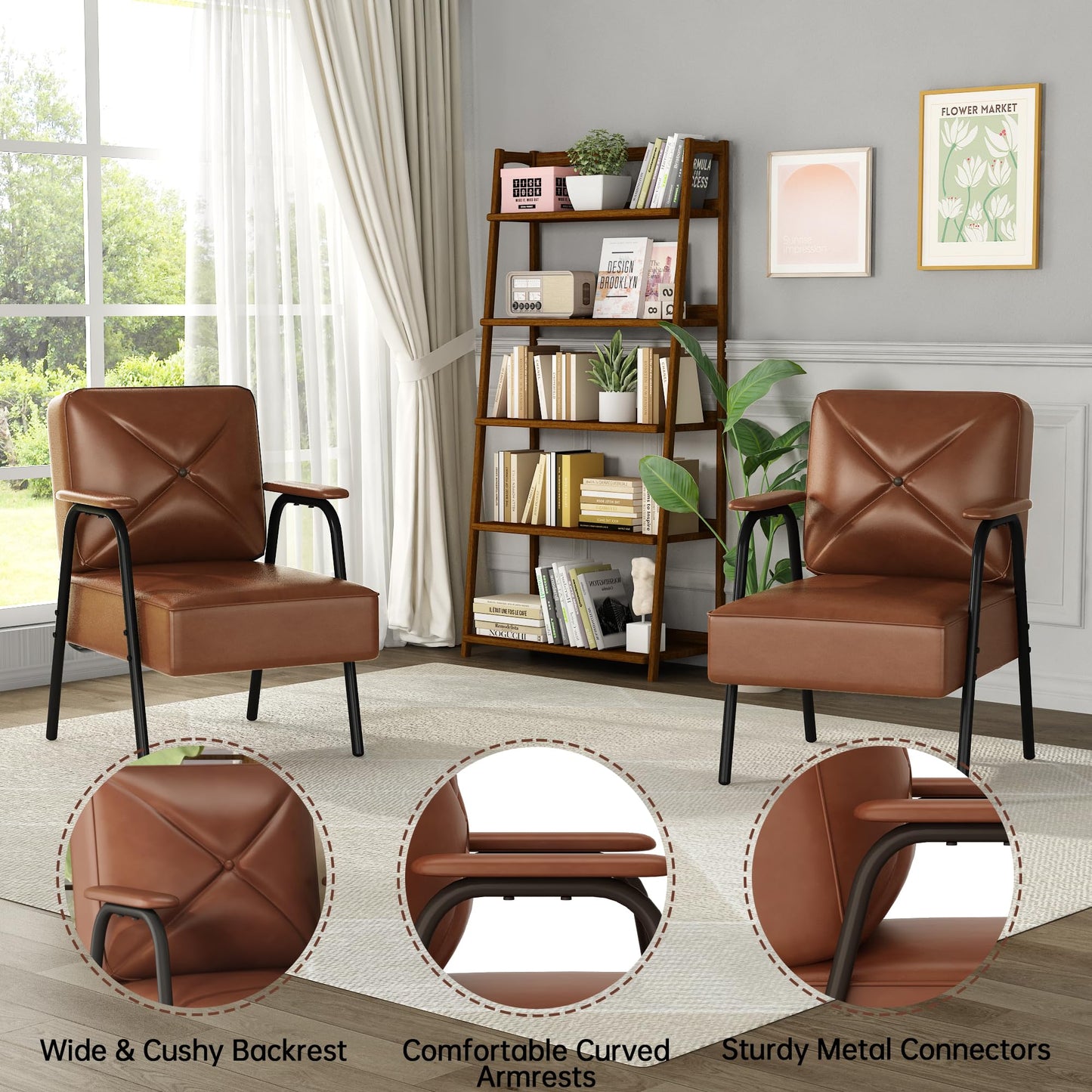 AWQM Sofa Chair, PU Leather Casual Armchair, Mid-Century Modern Sofa Chair