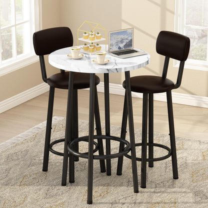 AWQM Round Marble Table and Chair Set with PU Leather Stools