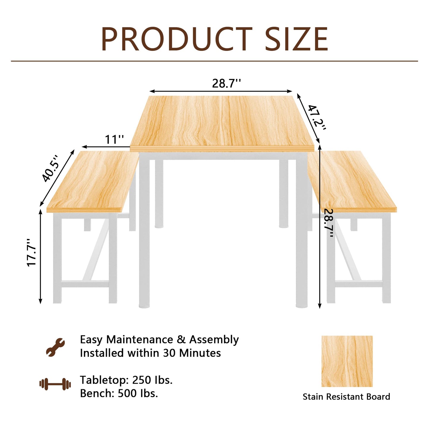 AWQM Industrial Style 4-Person Dining Table Set, 47.2 Inch Kitchen Dining Table