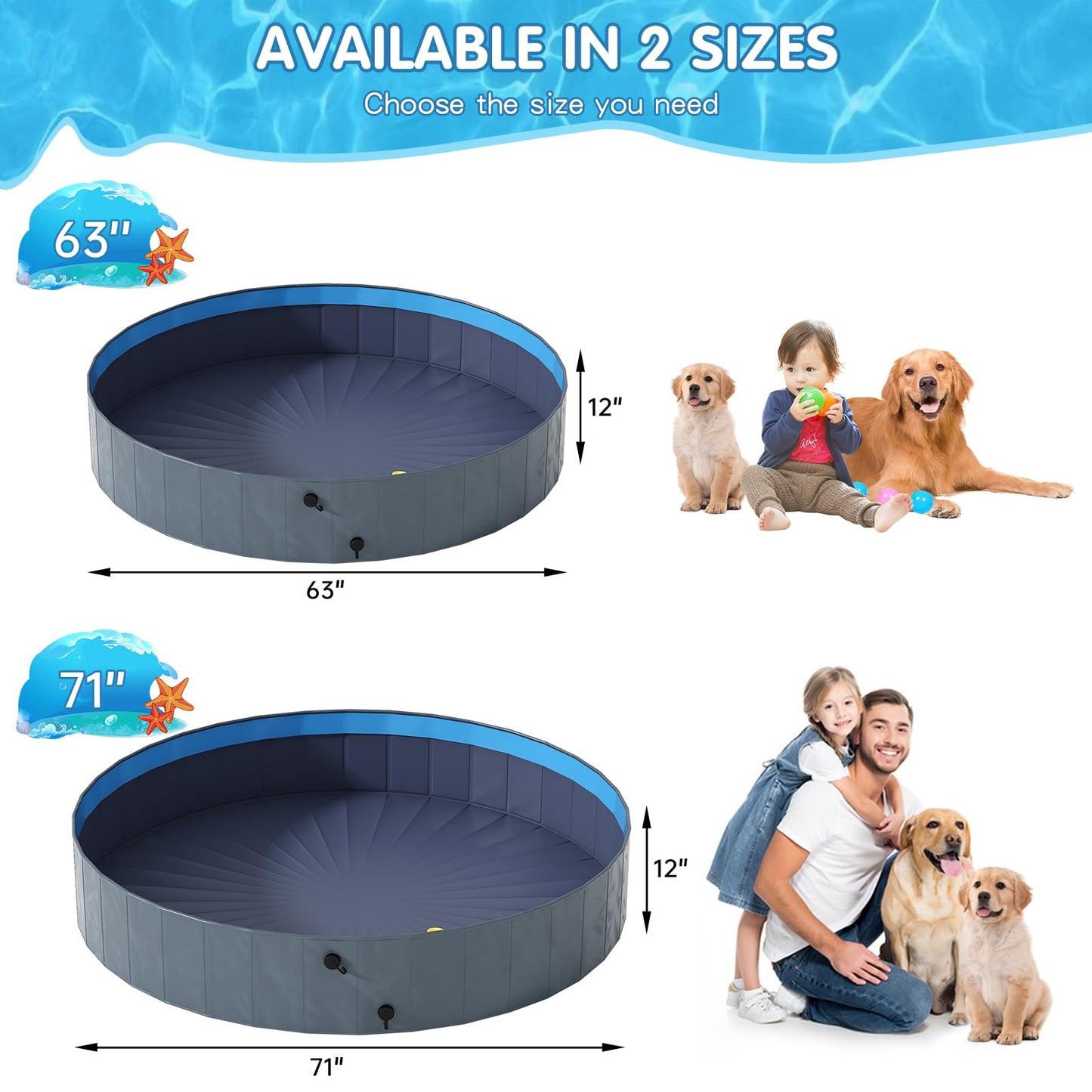 AWQM Collapsible Dog Pool with Sprinkler, Outdoor Portable Non-Slip Kids Pools