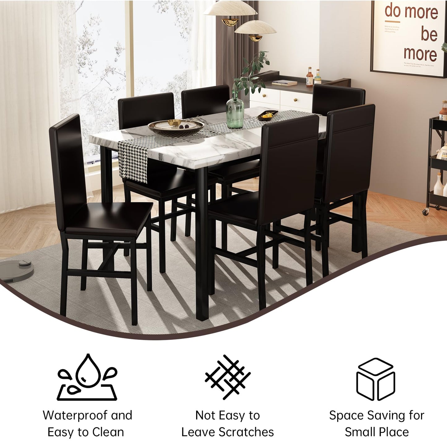 AWQM Marble 6 Person Dining Table Set 7 Piece Kitchen Table and Chairs