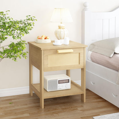 AWQM Bedside table, rattan coffee table, side table with rattan drawers and open shelves