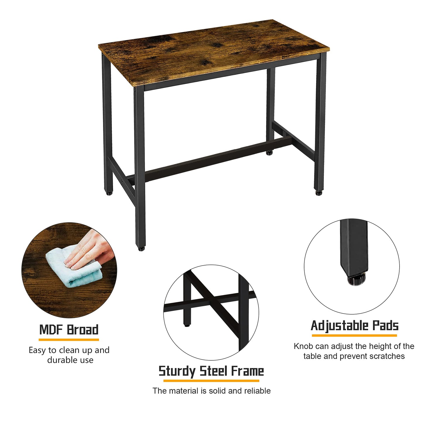 AWQM Industrial Wood Bar High Table with 2 Stools