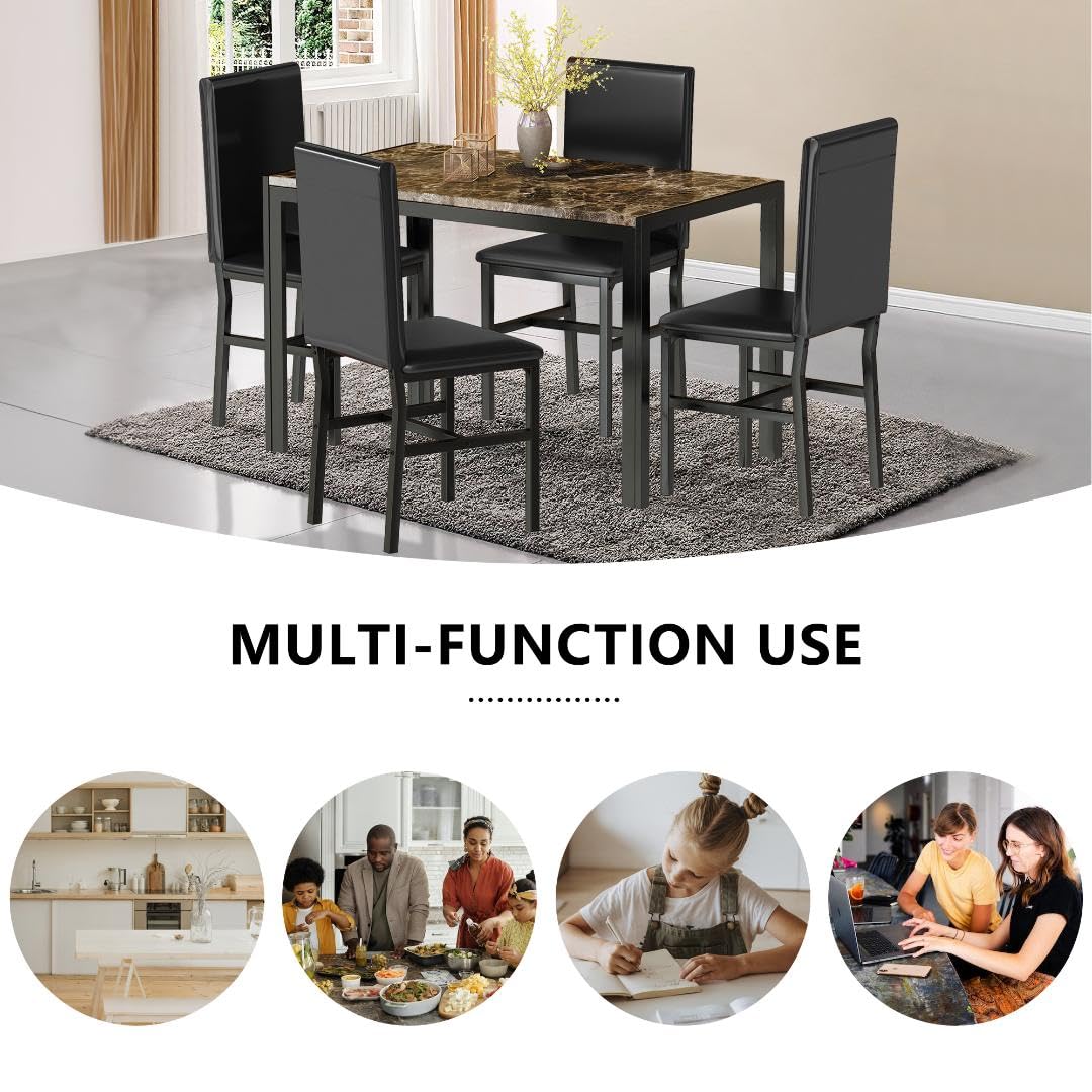 AWQM Marble Dining Table and Chairs for 4, 5-Piece Dining Set